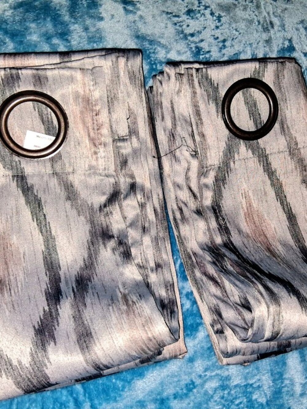 Room Darkening Blue Gray Ikat Grommet Panels 26x84 Set of 2 KEECO